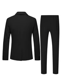 Manfinity Mode 2pcs/Set Men's Contrast Color Collar Jacket And Pants Suit - Black - View 4