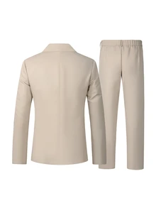 Manfinity Mode Men's Spring/Summer/All-Season Suit Set, Apricot Fabric Mature Business Style Blazer & Pants Suit Set, Formal, Old Money - Apricot - View 5