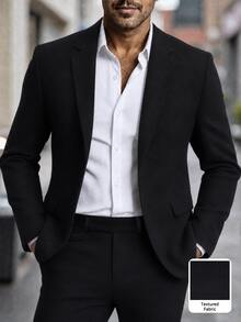 Manfinity Mode Men's Solid Color Casual Business Suit Set, Made Of Textured Fabric, Suitable For Daily Commute, Relaxed Work Environment Or Semi-Formal Occasions, Also An Ideal Gift For Boyfriend And Husband - Black - View 7