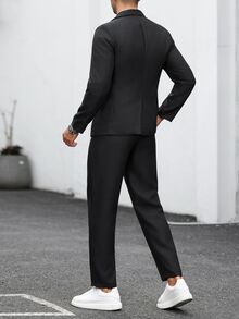 Manfinity Mode Men's Solid Color Casual Business Suit Set, Made Of Textured Fabric, Suitable For Daily Commute, Relaxed Work Environment Or Semi-Formal Occasions, Also An Ideal Gift For Boyfriend And Husband - Black - View 5