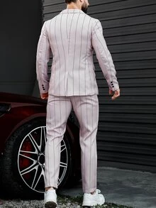 Manfinity Mode Men'S Striped Flap Pocket Suit Set - Pink - View 7