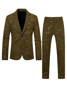 Manfinity Mode Men's Plant Print Suit Set - Coffee Brown - View 3