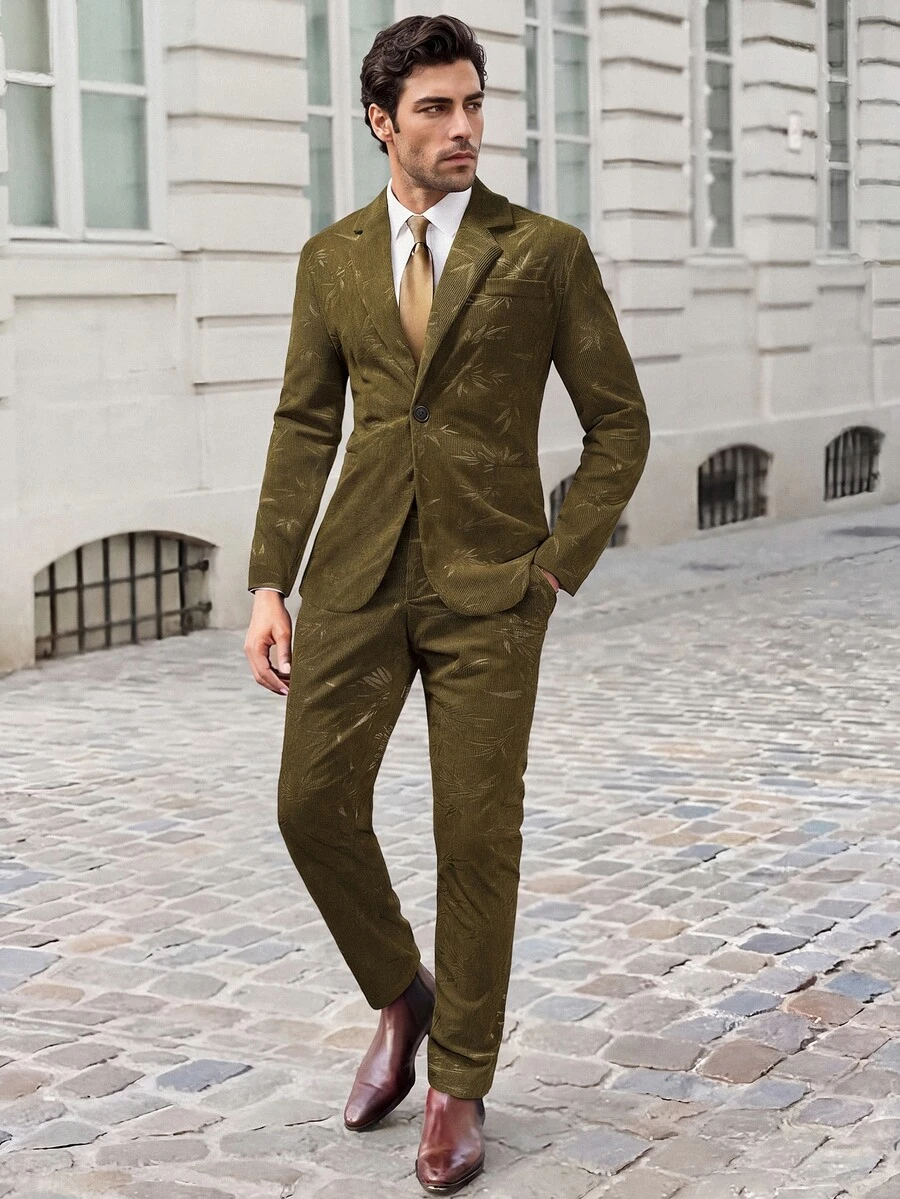 Manfinity Mode Men's Plant Print Suit Set - Coffee Brown - View 1