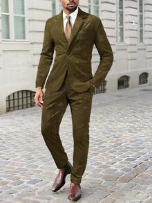 Manfinity Mode Men's Plant Print Suit Set - Coffee Brown - View 2