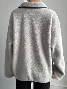 Livesso Women's Casual Collared Half-Zip Sweatshirt, Autumn School - Grey - View 2