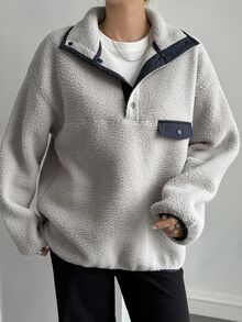 Livesso Women's Casual Collared Half-Zip Sweatshirt, Autumn School - Grey - View 7
