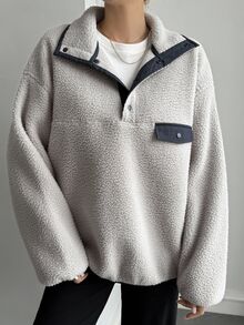 Livesso Women's Casual Collared Half-Zip Sweatshirt, Autumn School - Grey - View 6