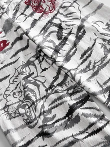 ROMWE MEN Street Life Tiger Totem Loose Fit Denim Jeans, Street Retro Y2K - Black and White - View 3