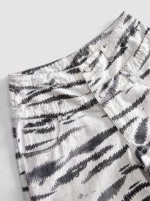 ROMWE MEN Street Life Tiger Totem Loose Fit Denim Jeans, Street Retro Y2K - Black and White - View 4