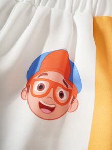 Blippi X SHEIN Young Boy Cartoon Letter Pattern Colorblock Long Sleeve Sweatshirt And Pants Set - Multicolor - View 8