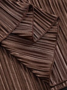 Elenzga Women's Plus Size Elegant Vintage Brown Asymmetrical Shoulder Ruched Long Dress With Cinched Waist And Slit For Date And Party - Brown - View 7