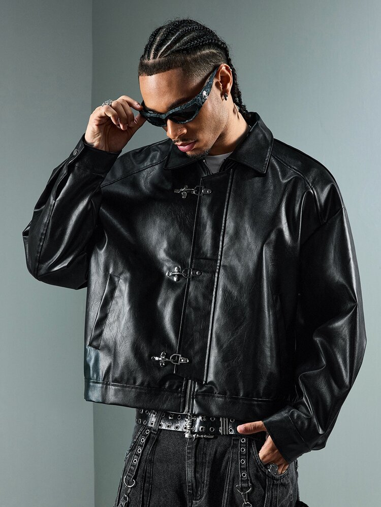 ROMWE MEN Men's Fashion Airplane Buckle Long Sleeve Jacket - Black - View 5