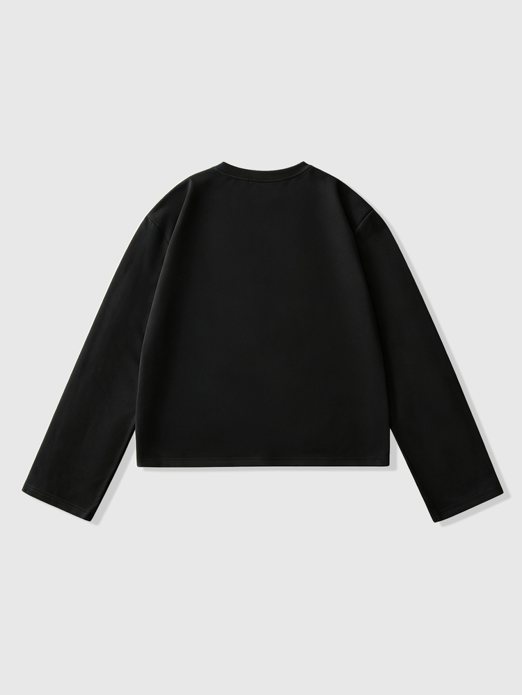 ROMWE MEN Street Life Button Decor Cartoon Character Print Loose Long Sleeve T-Shirt - Black - View 3