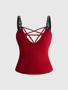 ROMWE Grunge Punk Plus Size Tank Tops & Camis - Burgundy - View 5
