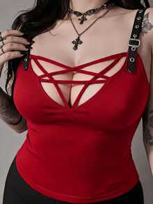 ROMWE Grunge Punk Plus Size Tank Tops & Camis - Burgundy - View 1