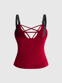 ROMWE Grunge Punk Plus Size Tank Tops & Camis - Burgundy - View 2