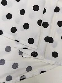 SHEIN Women's Black And White Polka Dot Ruffle Small Stand Collar Front Chest Large Ruffle Pleated Ruffle Sleeve Short Dress, Suitable For Spring And Summer Wear, Suitable For Daily Commute, Daily Elegance, Romantic Date, Beach Leisure Vacation - Black and White - View 7