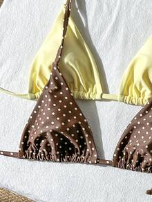SHEIN Swim Women's Summer Beach Holiday Halter Neck Tie Back Sexy Polka Dot Bikini Set Set - Multicolor - View 4