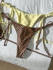 SHEIN Swim Women's Summer Beach Holiday Halter Neck Tie Back Sexy Polka Dot Bikini Set Set - Multicolor - View 5
