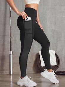 Solea Cove Solea Cove Color-Block Sport Leggings With Phone Pocket Yoga Women Pants - Black - View 5