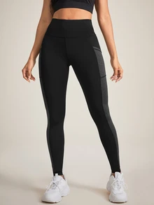 Solea Cove Solea Cove Color-Block Sport Leggings With Phone Pocket Yoga Women Pants - Black - View 6