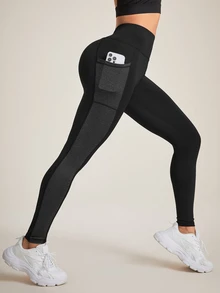 Solea Cove Solea Cove Color-Block Sport Leggings With Phone Pocket Yoga Women Pants - Black - View 4
