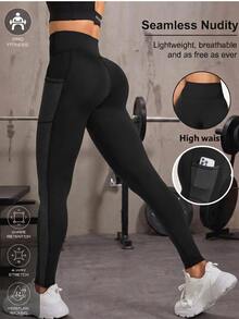Solea Cove Solea Cove Color-Block Sport Leggings With Phone Pocket Yoga Women Pants - Black - View 8