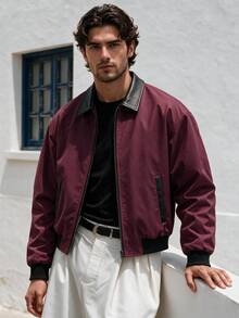 AXEPEAK Men's Woven Fashion Long Sleeve Jacket - Red Violet - View 6