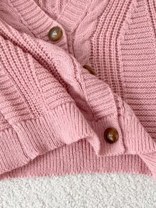 SHEIN Fall Winter Tween Girl Long Sleeve Bow Knit Cardigan, Perfect For Back To School, Cozy Soft, Festival Christmas Everyday Essential - Dusty Pink - View 3