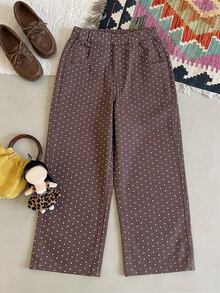 Dazy Kids Tween Girl) Polka Dot Casual Brown Autumn/Winter Straight Leg Basic Jeans - Brown - View 6