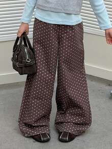 Dazy Kids Tween Girl) Polka Dot Casual Brown Autumn/Winter Straight Leg Basic Jeans - Brown - View 1