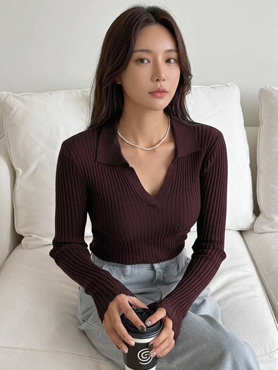 DAZY Suéter casual de negocios de manga larga y unicolor para mujer, otoño