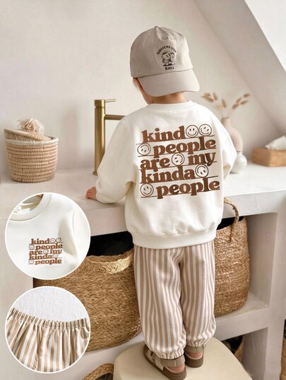 2pcs/Set Toddler Boys Casual Crew Neck Long Sleeve Sweatshirt And Woven Casual Pants Set, Cute Smiling Face & Letter Print, Suitable For Daily, School, Outings, Etc., Baby Sweatshirt Set, Autumn/Winter, Autumn