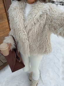 SHEIN EZwear Women's Solid Color Long Sleeve Autumn/Winter Faux Fur Coat - Grey - View 4