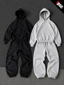 Mainfolk Herrset med enfärgad hoodie och mjukisbyxor - Ljusgrå - Visa 9