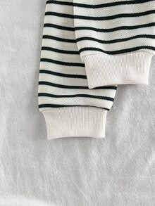 SHEIN 女嬰條紋半拉鍊運動衫與長褲套裝，可愛字母貼布假領長袖上衣與慢跑褲套裝，幼兒休閒套裝 - 彩色 - 查看 5