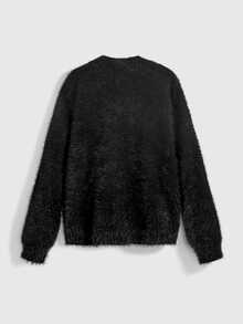 ROMWE Kawaii Autumn/Winter Sweet Cool Girl Black Mohair Oversized Pink Rabbit Embroidered Women's Sweater - Black - View 13