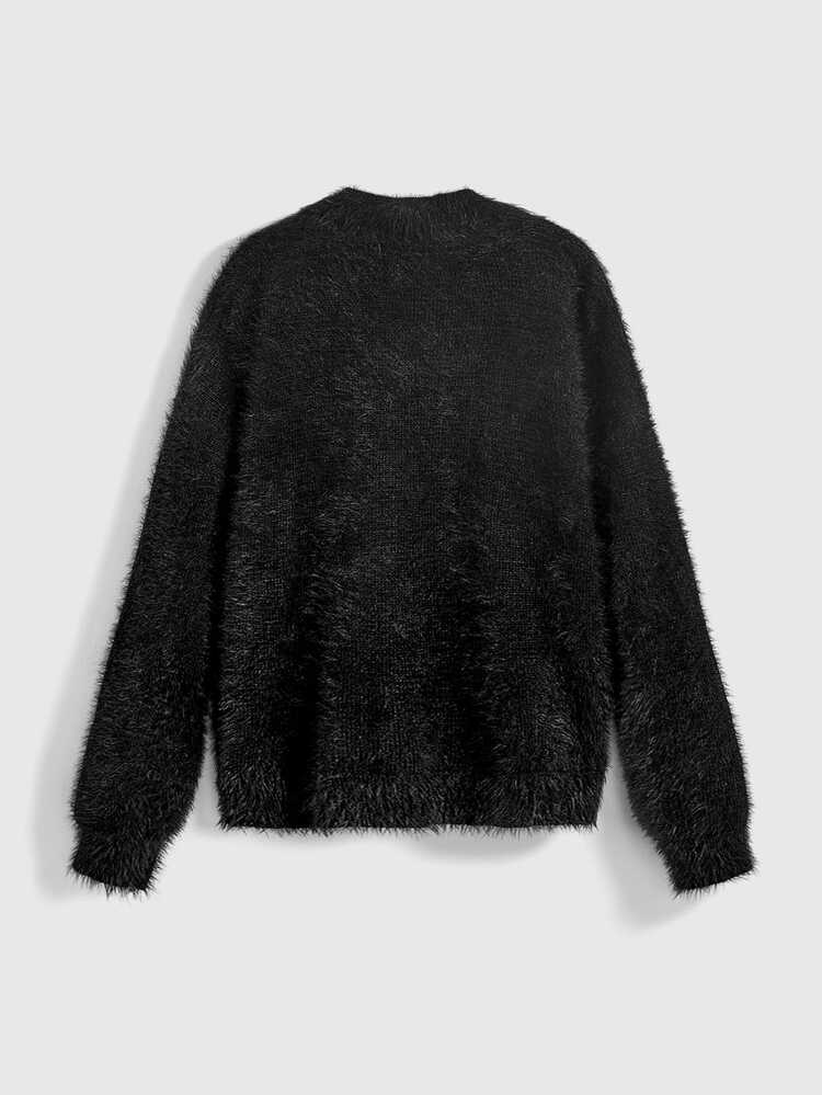 ROMWE Kawaii Autumn/Winter Sweet Cool Girl Black Mohair Oversized Pink Rabbit Embroidered Women's Sweater - Black - View 13