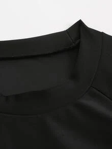 SHEIN Swim 镂空花卉印花纯色抽绳中长款吊带泳衣 - 黑色 - 查看 8