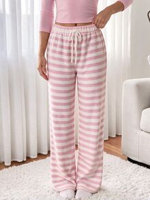 Comfortcana Women's Comfortable Versatile Tie-Waist Striped Colorblock Long Pants - Pink - View 6