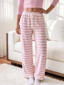 Comfortcana Women's Comfortable Versatile Tie-Waist Striped Colorblock Long Pants - Pink - View 3