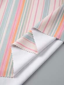 Aloruh Early Autumn Deep V-Neck Mint Green Striped Mid-Sleeve Fitted Women's T-Shirt,Going Out - White - View 8