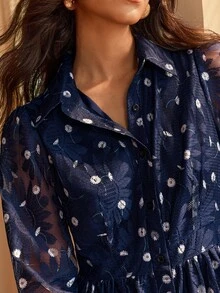 SHEIN Women's Fashion Elegant Casual Lace Long Sleeve Dress - Blue - View 7