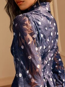 SHEIN Women's Fashion Elegant Casual Lace Long Sleeve Dress - Blue - View 3