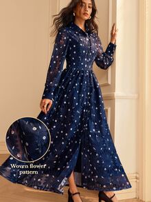 SHEIN Women's Fashion Elegant Casual Lace Long Sleeve Dress - Blue - View 2