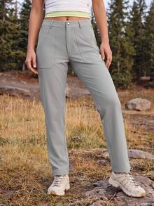 In My Nature Women's Casual Button Pocket Zipper Outdoor Long Pants - Grey - View 4