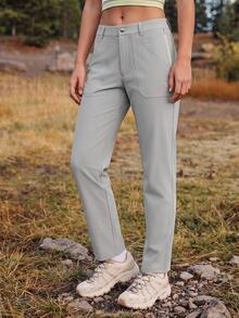 In My Nature Women's Casual Button Pocket Zipper Outdoor Long Pants - Grey - View 5