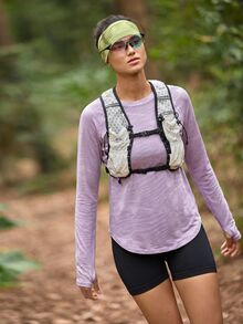 In My Nature Women's Purple High-Elastic Skin-Friendly Mesh Patchwork Open-Toe Outdoor T-Shirt For Yoga, Pilates, Fitness, Running And Training, Summer - Purple - View 7