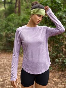 In My Nature Women's Purple High-Elastic Skin-Friendly Mesh Patchwork Open-Toe Outdoor T-Shirt For Yoga, Pilates, Fitness, Running And Training, Summer - Purple - View 3