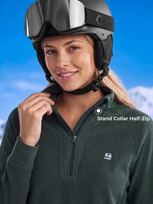 In My Nature Women's Fleece Pullover Green Waffle Knit High Stretch Half Zip Stand Collar Smooth Panel Warm Winter Mid Layer For Hiking Running Gym Outdoor - Green - View 3